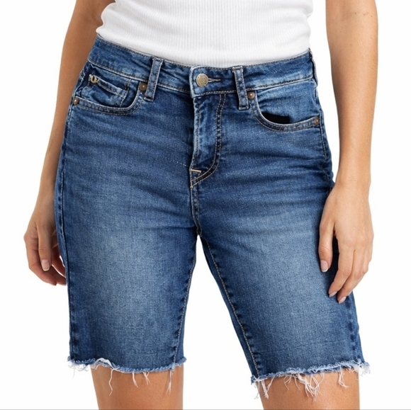 True Religion Pants - True Religion Brenna Relaxed Mid Rise Denim Shorts Women 25 Blue Raw Hem Distres